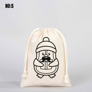 New Year Coloring Cotton Pouch – Paintable Drawstring Gift Bag - Pamusan.com