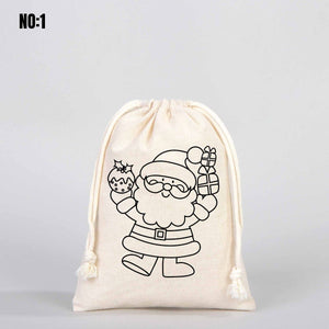 New Year Coloring Cotton Pouch – Paintable Drawstring Gift Bag - Pamusan.com