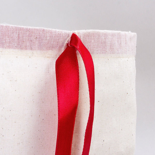 New Year Cotton Pouch 8" × 12" (20 × 30 cm) with Red Ribbon – Festive Holiday Bag - Pamusan.com