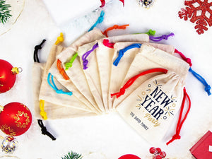 New Year Party Bags – Custom 2023 Cotton Gift Bags for Family or Company, Personalized Muslin Bags with Logo & Text | Pamusan