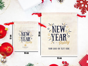 New Year Party Bags – Custom 2023 Cotton Gift Bags for Family or Company, Personalized Muslin Bags with Logo & Text | Pamusan