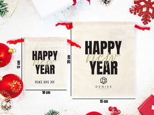 Personalized New Year Gift Bags – Custom Logo Muslin Pouches for Family & Company — logo detail | Pamusan