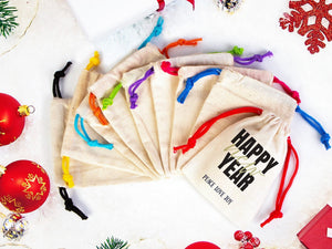 Personalized New Year Gift Bags – Custom Logo Muslin Pouches for Family & Company — logo detail | Pamusan