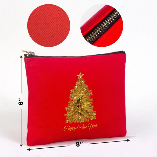 New Year Red Clutch Bag 8" × 6" (20 × 15 cm) – Printed Cotton Gift Bag for Holidays - Pamusan.com
