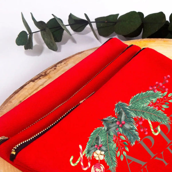 New Year Red Clutch Bag 8" × 6" (20 × 15 cm) – Printed Cotton Gift Bag for Holidays - Pamusan.com