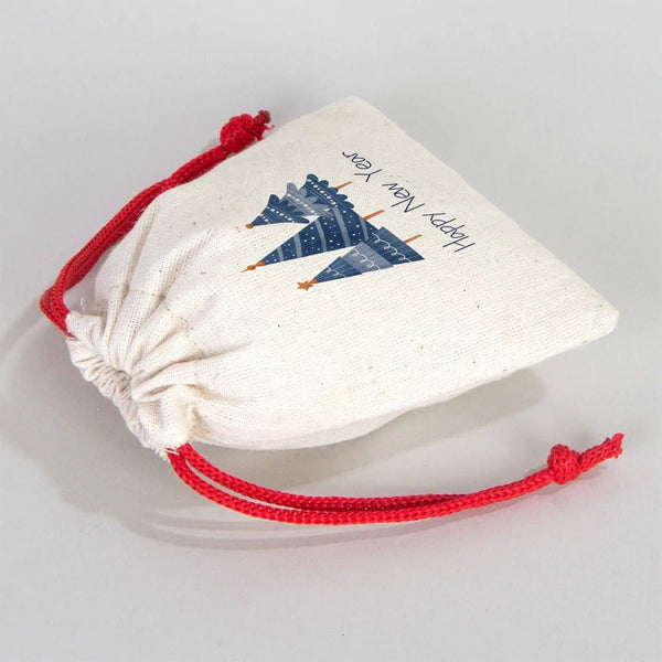 New Year Red Cotton Drawstring Bag 4" × 5" (10 × 13 cm) – Personalized Gift Pouch - Pamusan.com