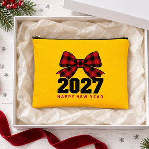 Oud en Nieuw cadeau – make-uptasjes met 9 ontwerpen Happy New Year 2027, clutch met rits 21 × 15 cm – katoenen gabardine - Pamusan.nl