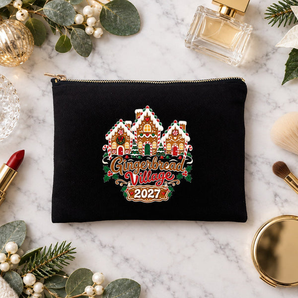 Oud en Nieuw cadeau – make-uptasjes met 9 ontwerpen Happy New Year 2027, clutch met rits 21 × 15 cm – katoenen gabardine - Pamusan.nl