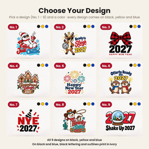 Oud en Nieuw cadeau – make-uptasjes met 9 ontwerpen Happy New Year 2027, clutch met rits 21 × 15 cm – katoenen gabardine - Pamusan.nl
