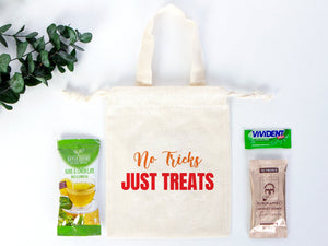 No Tricks Just Treats | Eco-Friendly Cotton Party Favor Bags — back view | Pamusan
