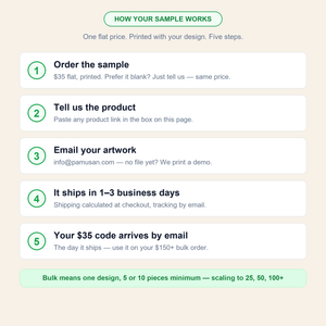 Order a Printed Sample — Your Design on Any Product — Try Before You Buy - Pamusan.com