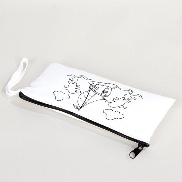 Paintable Pencil Case with Sailboat & Dolphin Design – 8" × 4" - 6 oz - Pamusan.com