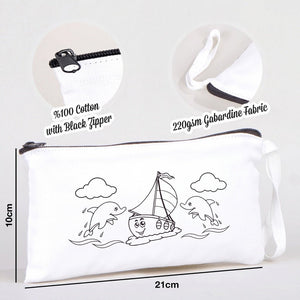 Paintable Pencil Case with Sailboat & Dolphin Design – 8" × 4" - 6 oz - Pamusan.com