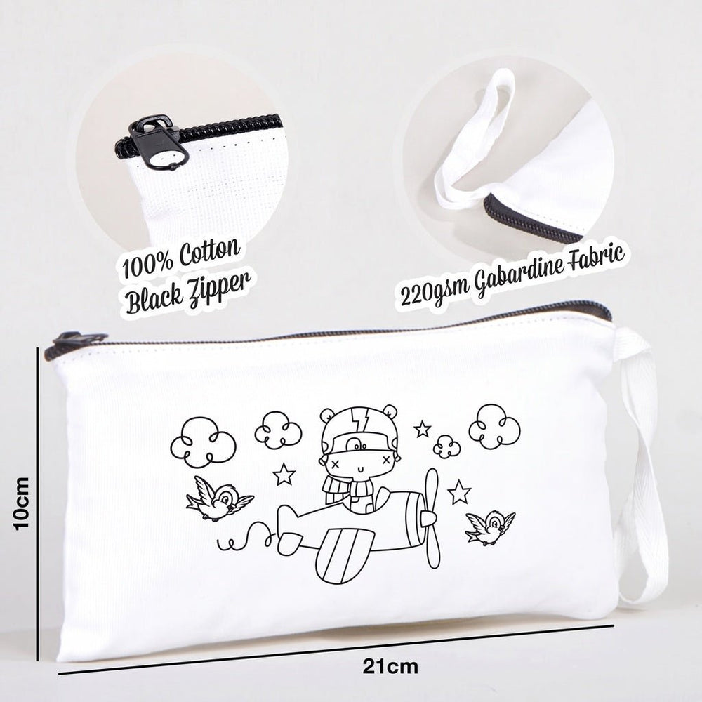 Paintable Pencil Case with The World of Helicopters Design – 8" × 4" - 6 oz - Pamusan.com