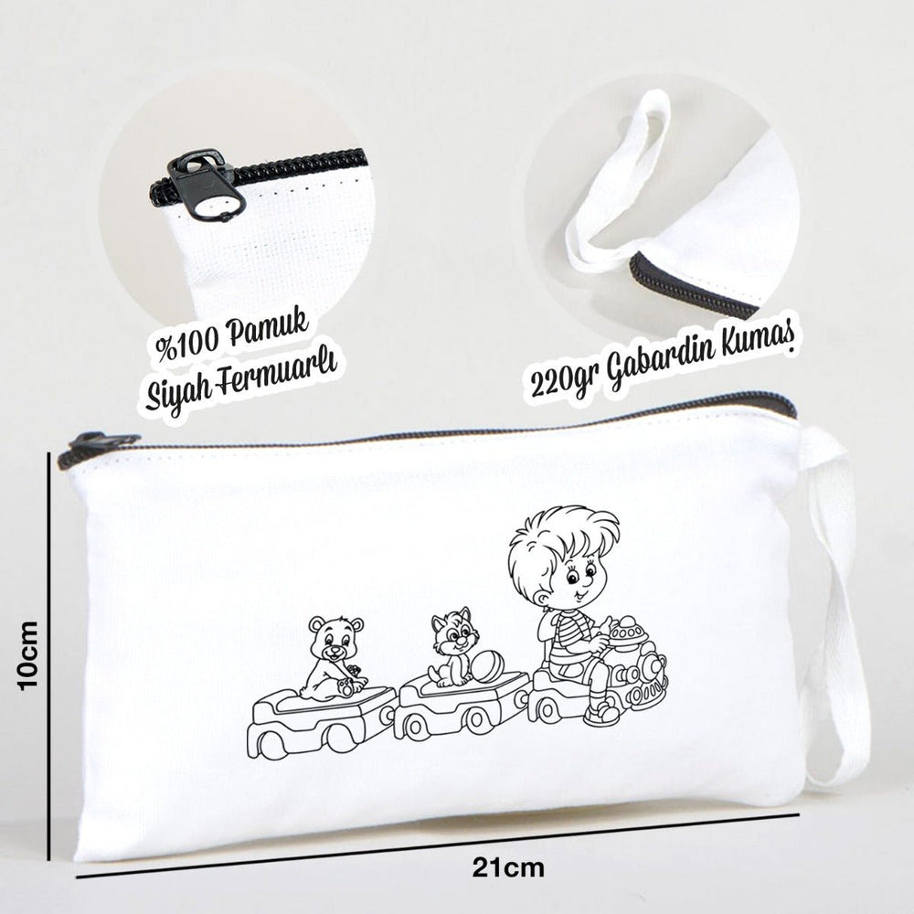 Paintable Pencil Case with Travel Train Design – 8" × 4" - 6 oz - Pamusan.com