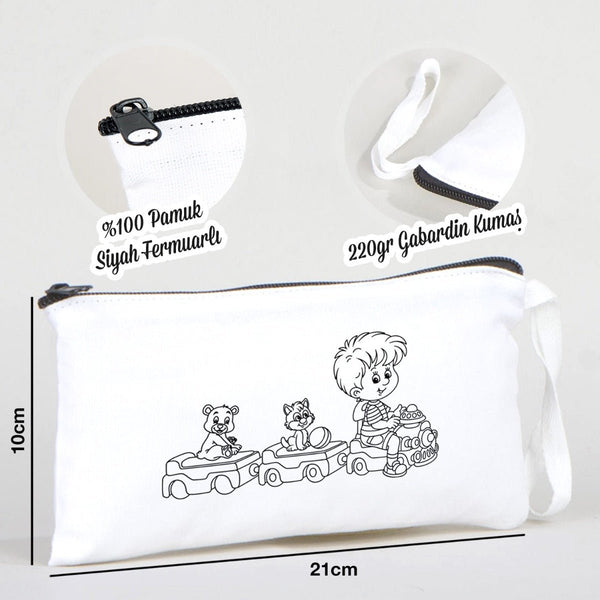 Paintable Pencil Case with Travel Train Design – 8" × 4" - 6 oz - Pamusan.com