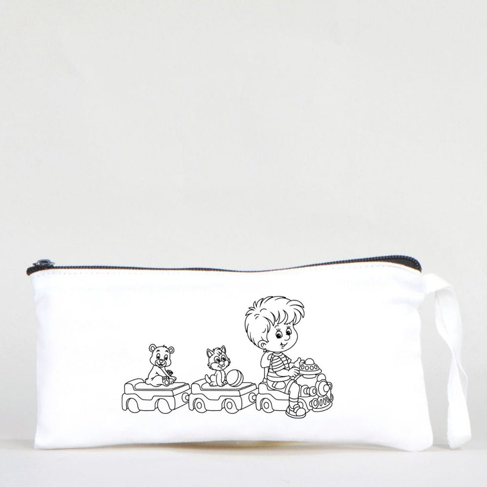 Paintable Pencil Case with Travel Train Design – 8" × 4" - 6 oz - Pamusan.com
