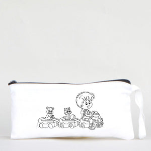 Paintable Pencil Case with Travel Train Design – 8" × 4" - 6 oz - Pamusan.com