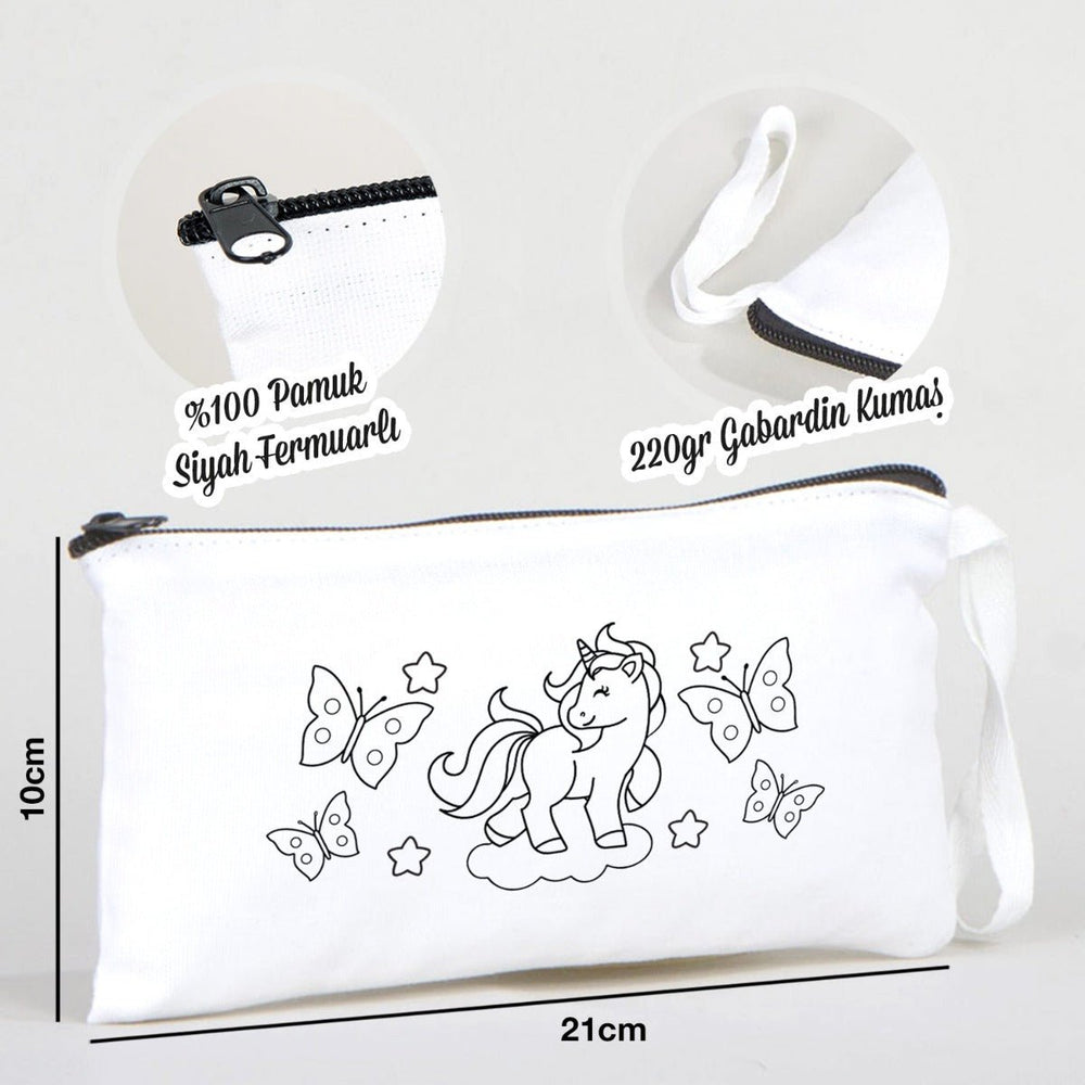 Paintable Pencil Case with Unicorn and Flying Butterflies Design – 8" × 4" - 6 oz - Pamusan.com
