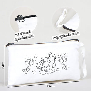 Paintable Pencil Case with Unicorn and Flying Butterflies Design – 8" × 4" - 6 oz - Pamusan.com