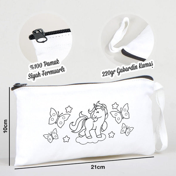 Paintable Pencil Case with Unicorn and Flying Butterflies Design – 8" × 4" - 6 oz - Pamusan.com