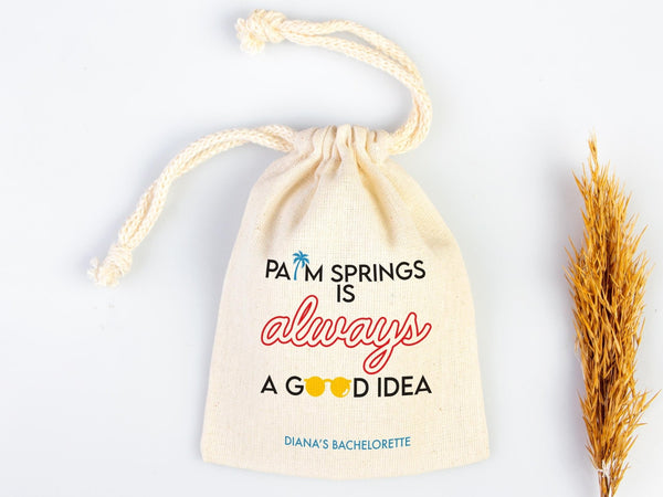 Palm Springs Bachelorette Party Bags – Custom Cotton Pouches — print detail | Pamusan