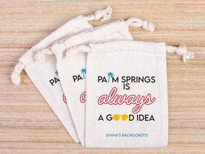 Palm Springs Bachelorette Party Bags – Custom Cotton Pouches — print detail | Pamusan