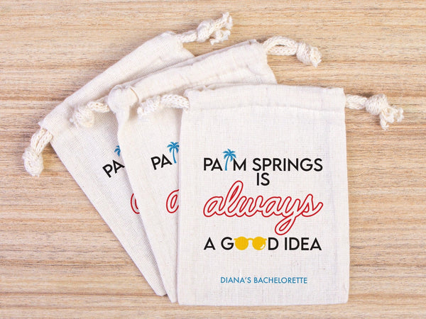 Palm Springs Bachelorette Party Bags – Custom Cotton Pouches — print detail | Pamusan