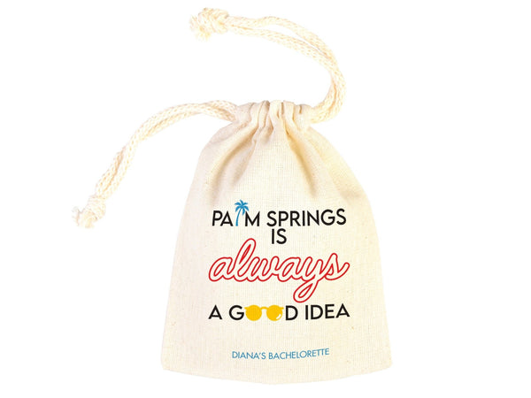 Palm Springs Bachelorette Party Bags – Custom Cotton Pouches — print detail | Pamusan