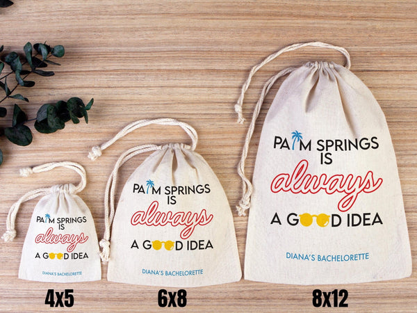 Palm Springs Bachelorette Party Bags – Custom Cotton Pouches — print detail | Pamusan