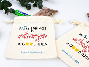 Palm Springs Bachelorette Party Bags – Custom Cotton Pouches — print detail | Pamusan