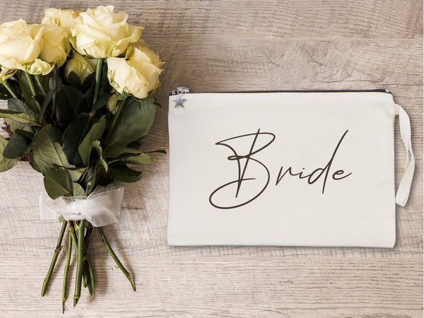Personalized Bride Clutch Bag – Custom Cotton Wedding Gift Bag — custom print | Pamusan