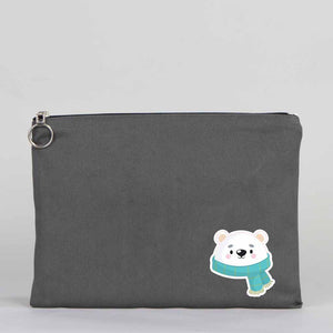 Personalized Anthracite Cotton Clutch Pouch – 12" × 8" (30 × 21 cm) – 10 oz Fabric - Pamusan.com