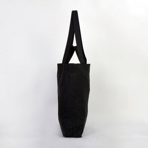 Black tote bag on a white background
