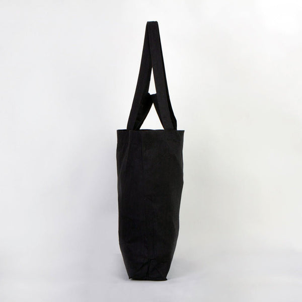 Black tote bag on a white background