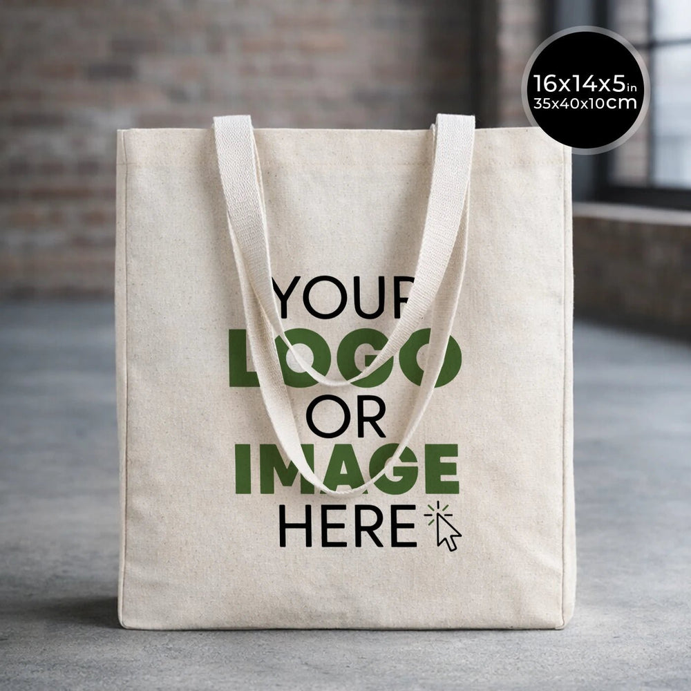 Personalized Canvas Tote Bags – 16"W x 14"H x 5"L Custom Logo Cotton Bags - Pamusan.com