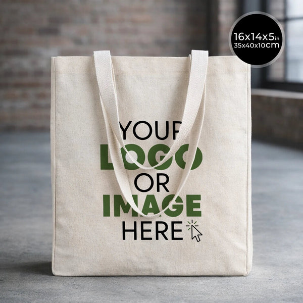 Personalized Canvas Tote Bags – 16"W x 14"H x 5"L Custom Logo Cotton Bags - Pamusan.com