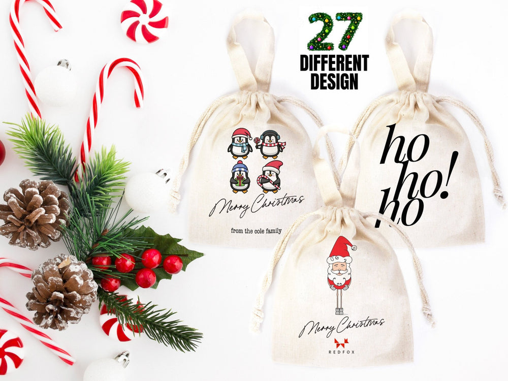 Personalized Christmas Gift Bags – 27 Designs Custom Cotton Muslin Bags for Holiday Party Favors & Family Gifts | Pamusan