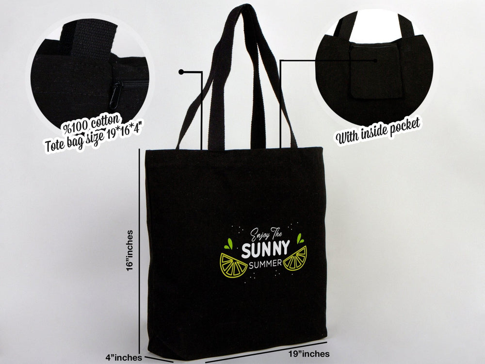 Black Custom Canvas Tote Bag 19"x16"x4" – Personalized Cotton Promotional & Beach Bag - Pamusan.com
