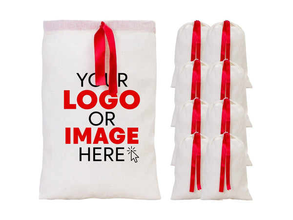 Personalized Fabric Pouch Bag with Red Ribbon - 8x12 inches (20x30 cm) — print detail | Pamusan