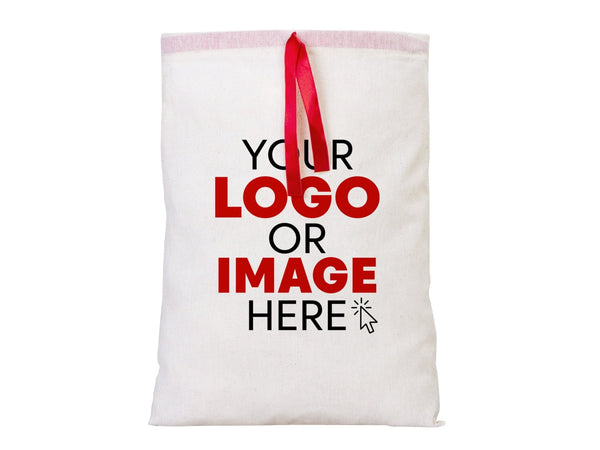 Personalized Fabric Pouch Bag with Red Ribbon - 8x12 inches (20x30 cm) — print detail | Pamusan
