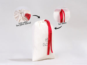 Personalized Fabric Pouch Bag with Red Ribbon - 8x12 inches (20x30 cm) — print detail | Pamusan
