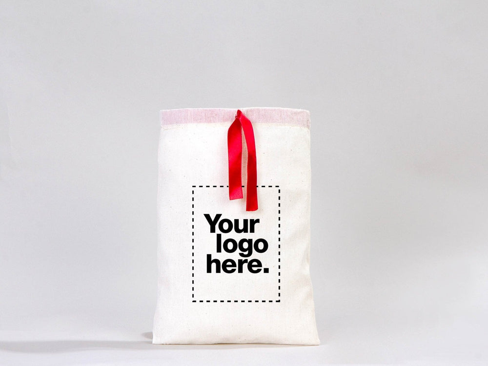 Personalized Fabric Pouch Bag with Red Ribbon - 8x12 inches (20x30 cm) | Pamusan