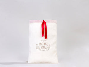 Personalized Fabric Pouch Bag with Red Ribbon - 8x12 inches (20x30 cm) — print detail | Pamusan