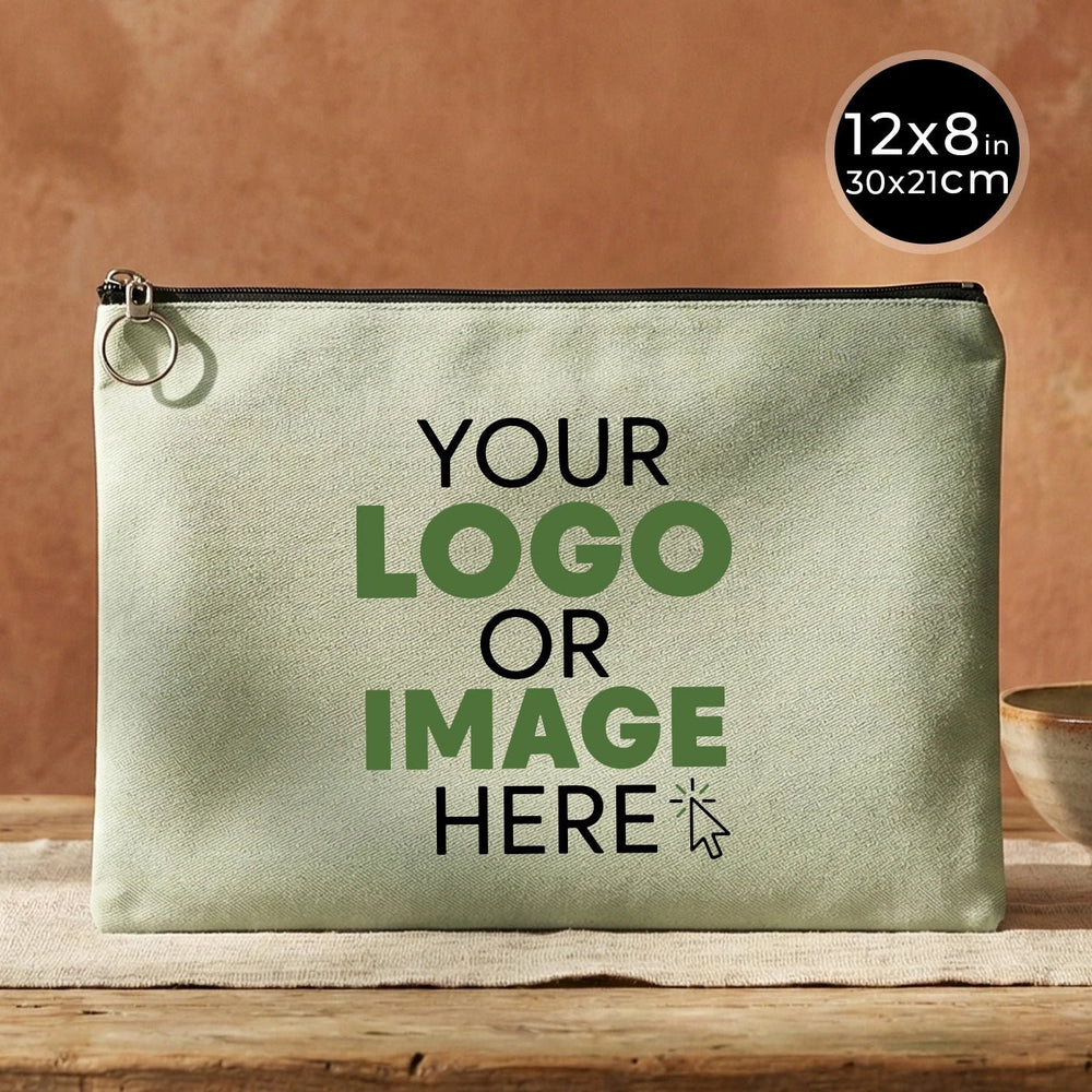 Personalized Mint Green Cotton Clutch Pouch – 12" × 8" (30 × 21 cm) – 10 oz Fabric - Pamusan.com