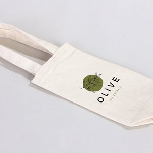 Custom Printed Canvas Wine & Olive Oil Bottle Bag – 6" × 10" (15 × 26 cm), Natural 10 oz — custom print | Pamusan