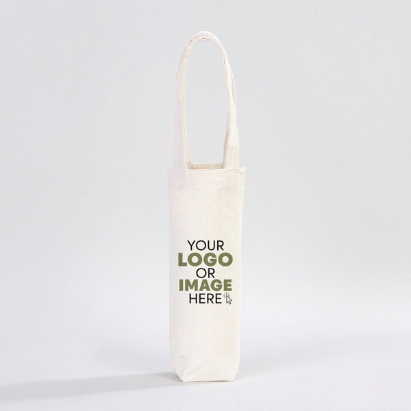 Custom Printed Canvas Wine & Olive Oil Bottle Bag – 6" × 10" (15 × 26 cm), Natural 10 oz — custom print | Pamusan