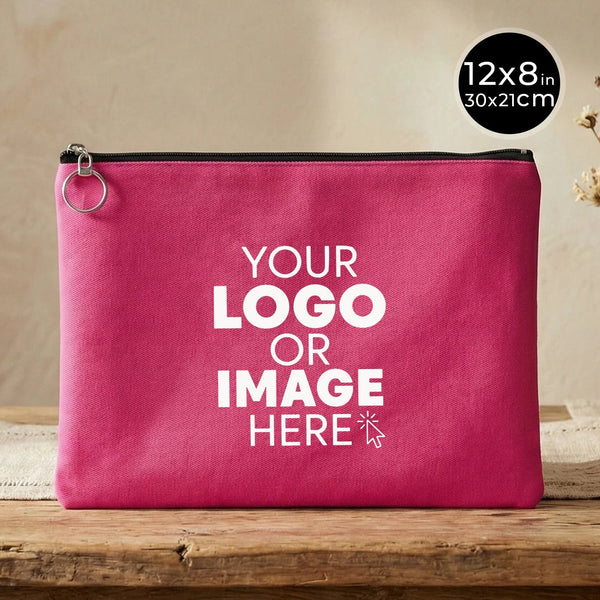 Personalized Pink Cotton Clutch Pouch – 12" × 8" (30 × 21 cm) – 10 oz Fabric - Pamusan.com