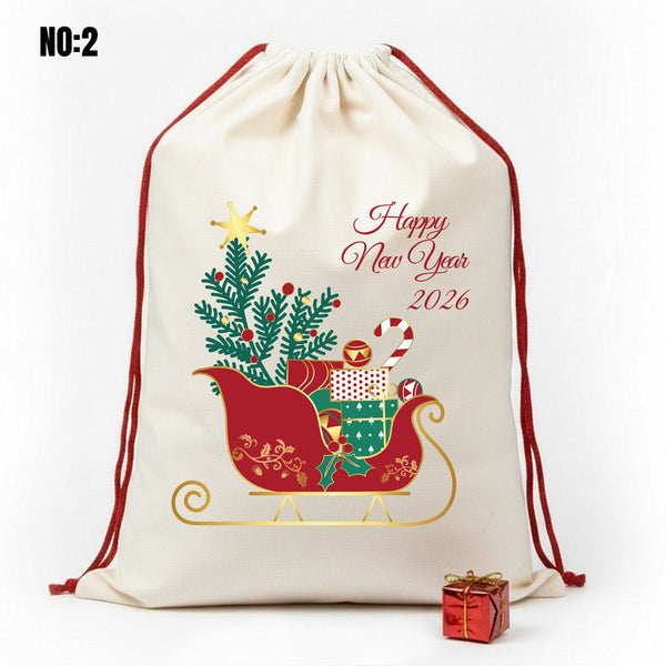 Personalized Santa sack design No:2, Happy New Year 2026 sleigh print jumbo Christmas gift bag