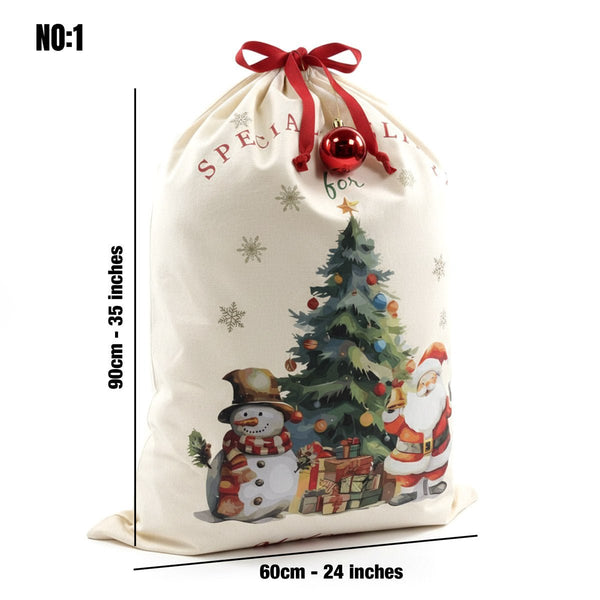 Personalized Santa sack design No:1, Special Delivery Christmas tree, snowman and Santa print, 24x35 inch